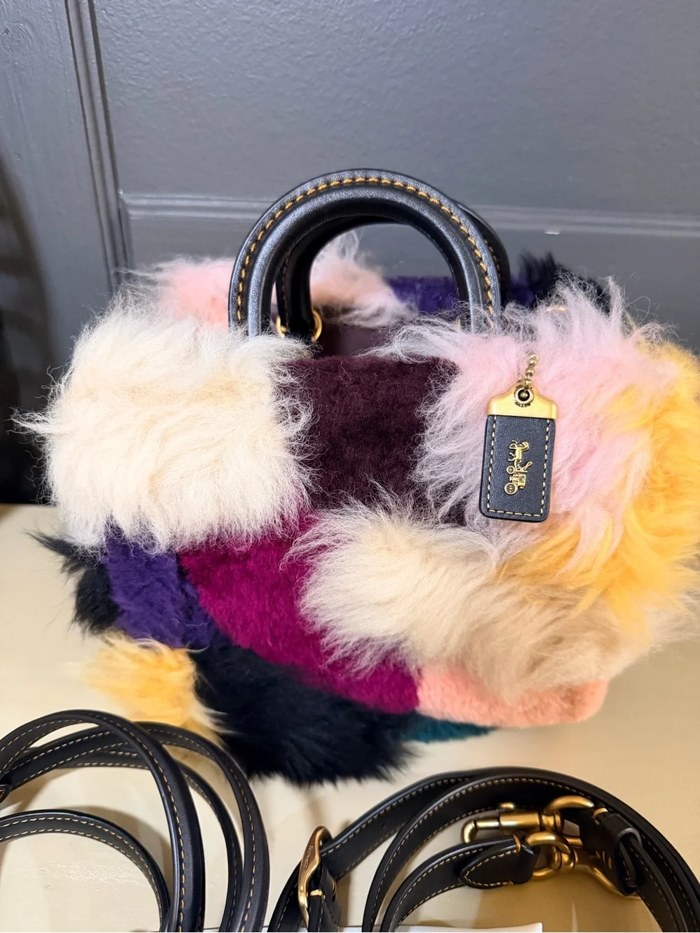 Like New Coach Rogue 20 Patchwork Shearling Bag – Multicolor | Style CN592